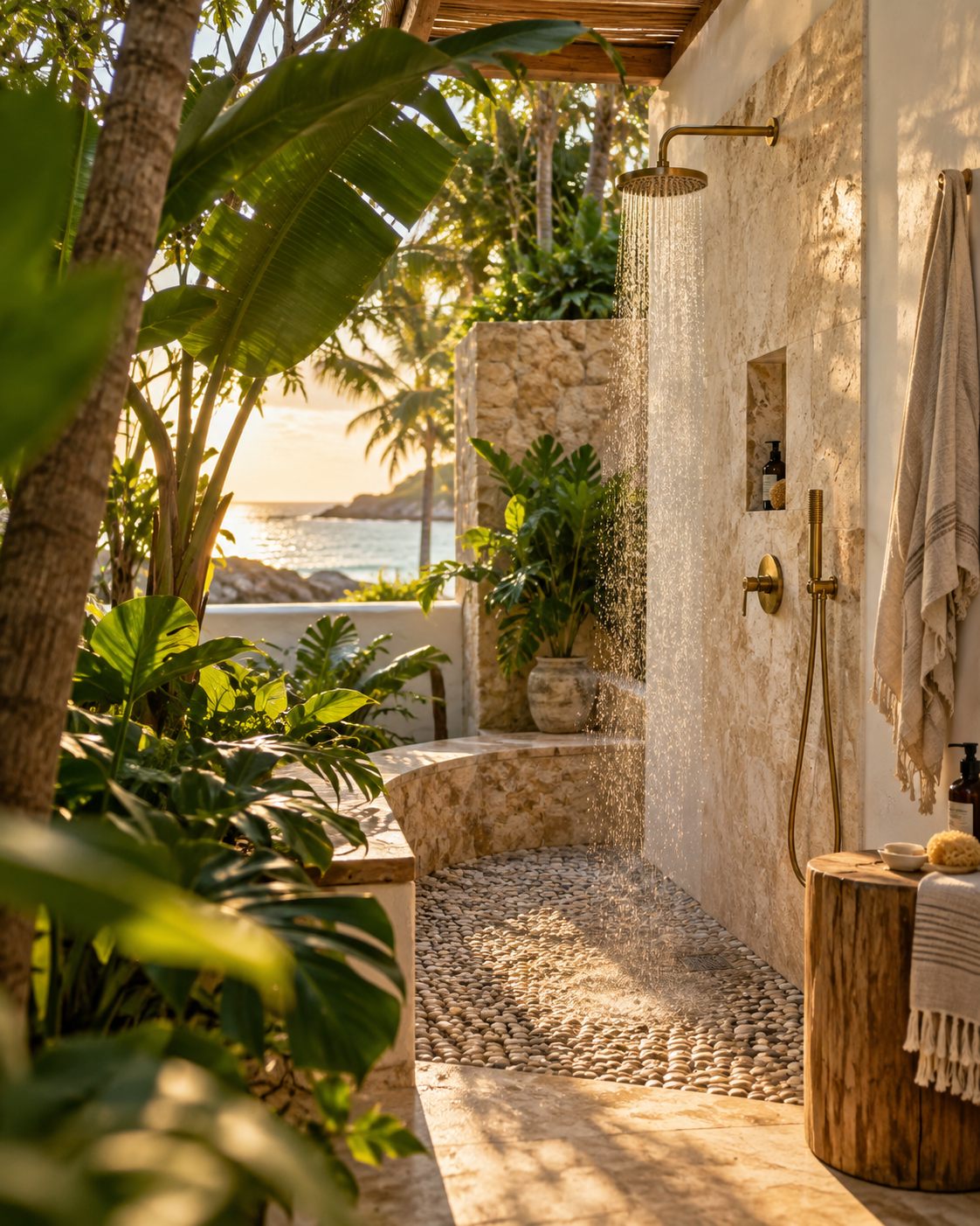 Stone outdoor shower