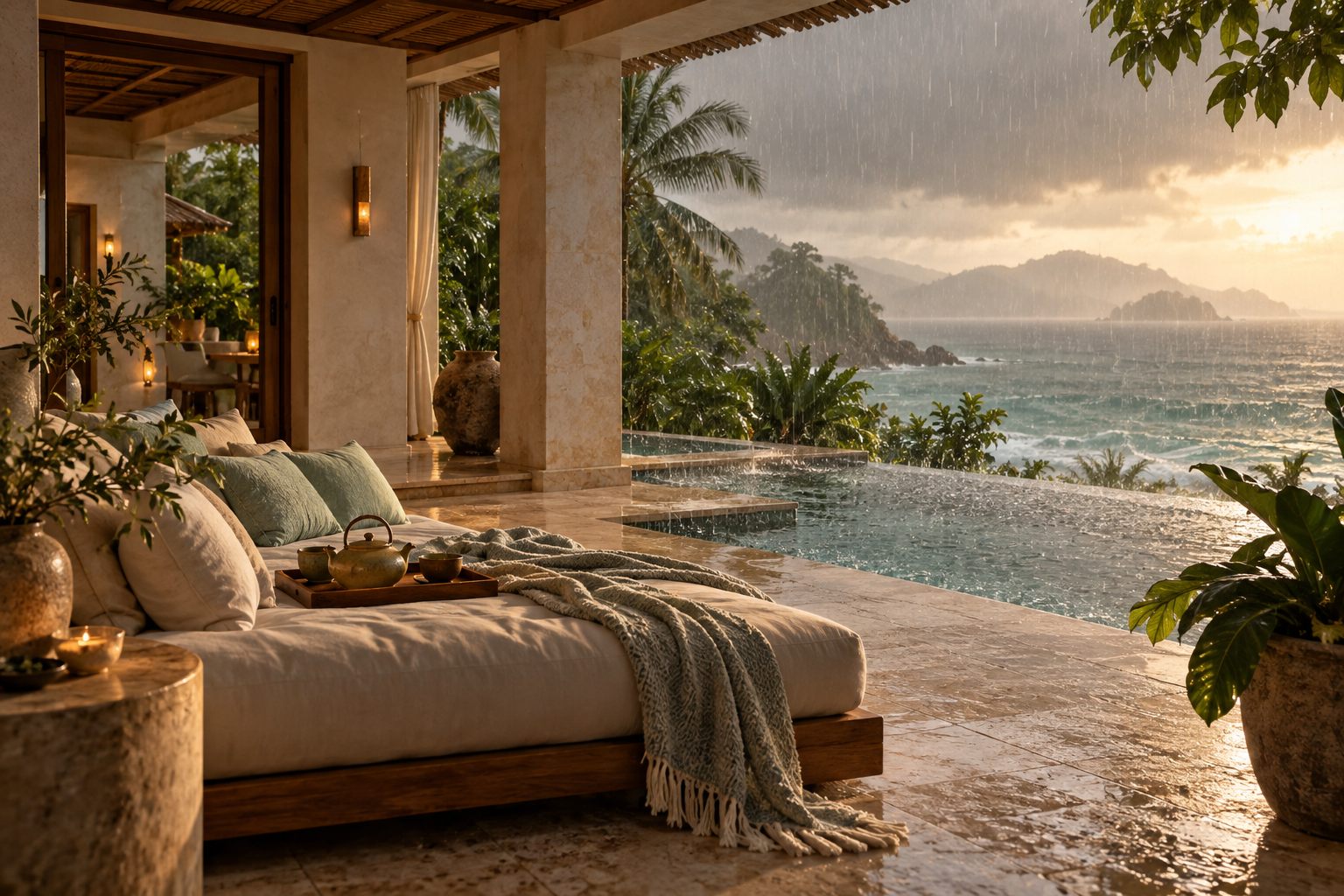 Covered veranda on a rainy afternoon
