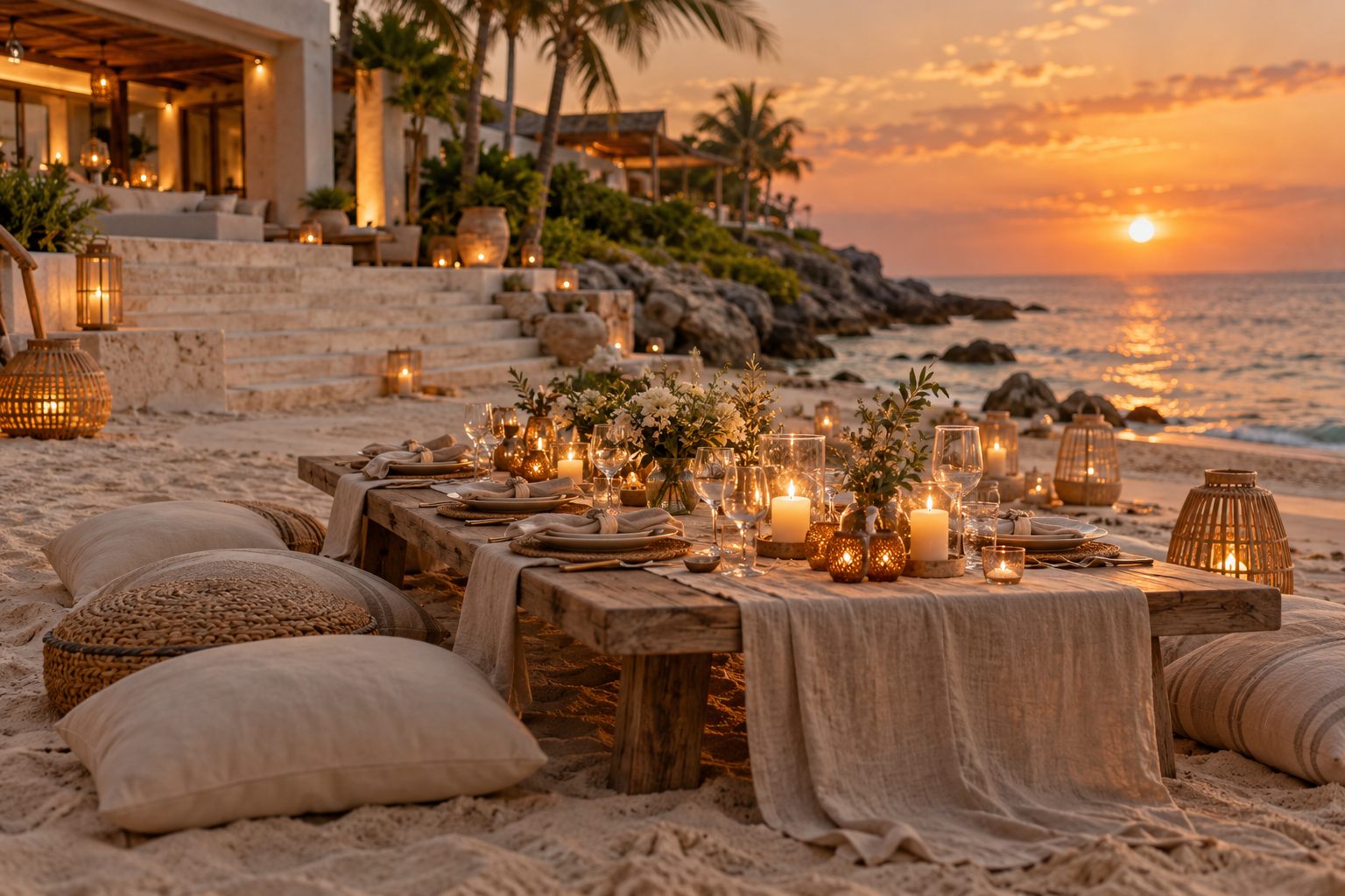 Candlelit dinner on the sand